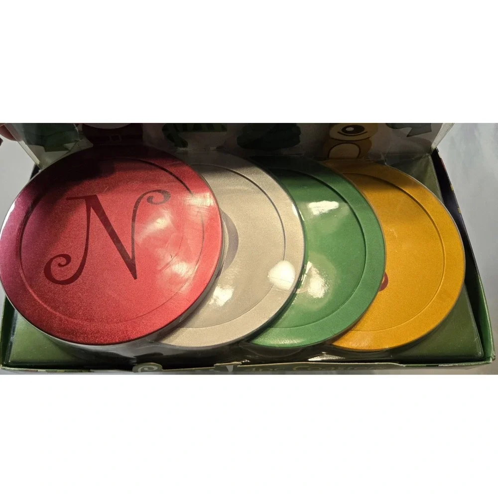 Jo!e Set Of 4 Holiday‎ NOEL Drink Coasters New Festive Metal Christmas Colorful